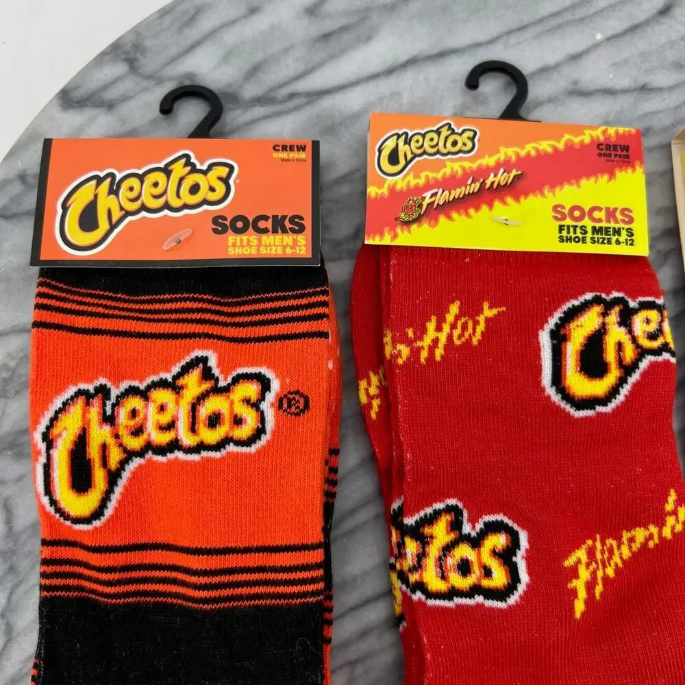 Pringles, Cheetos Flaming Hot Crew Socks Adult Mens OSFM Novelty Snack 3 Pairs
